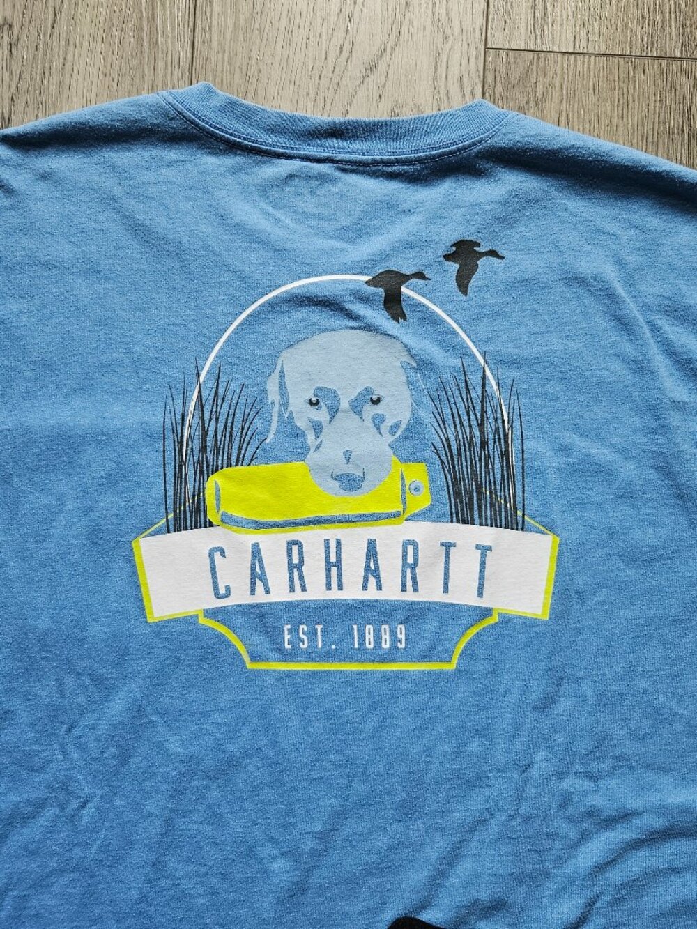 Carhartt Mens XL Tall Blue Pocket Tee Shirt Hunting Dog Ducks Graphic Est 1889 X - Picture 3 of 7